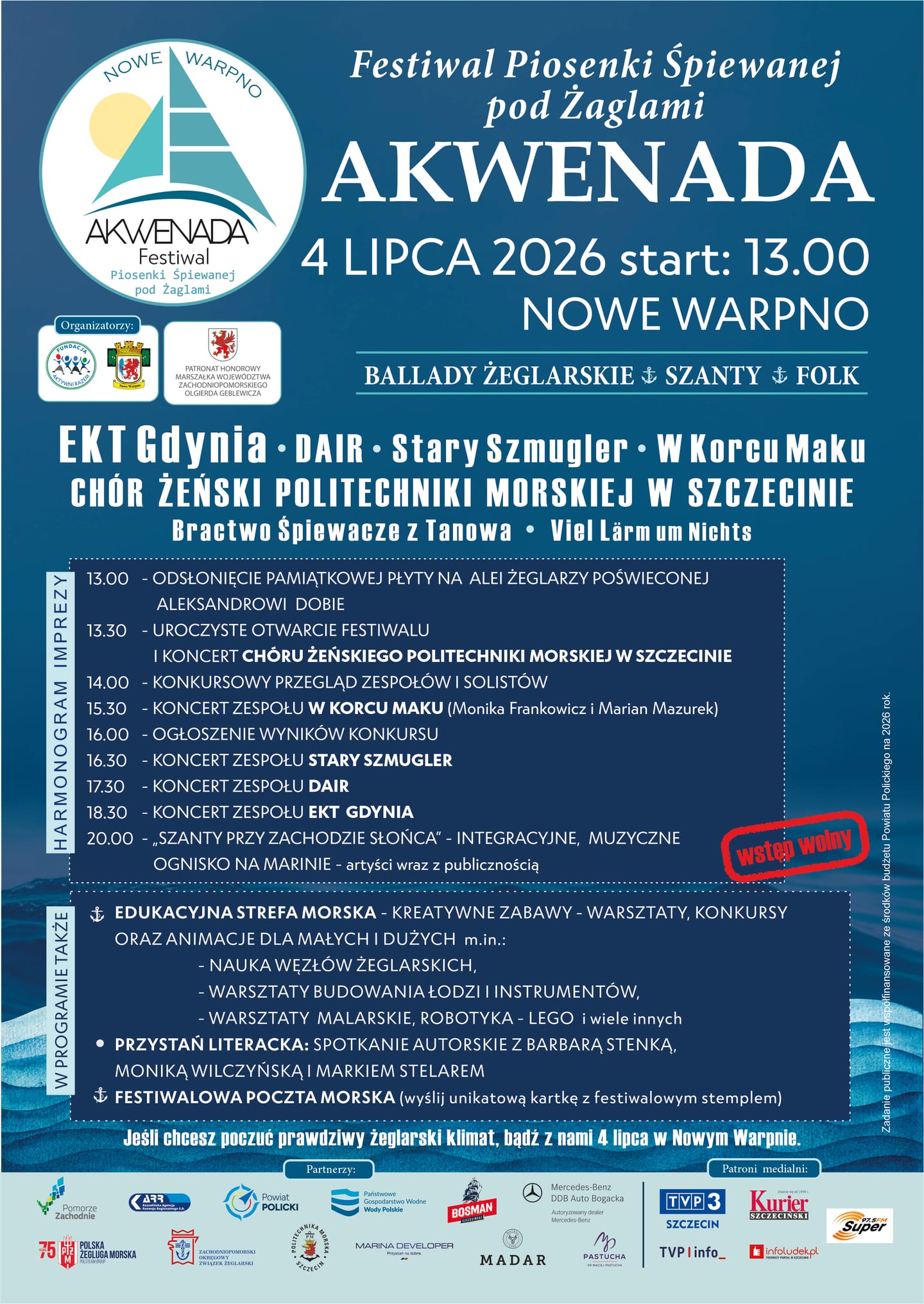 Festiwal Piosenki Śpiewanej pod Żaglami "AKWENADA" w Nowym Warpnie