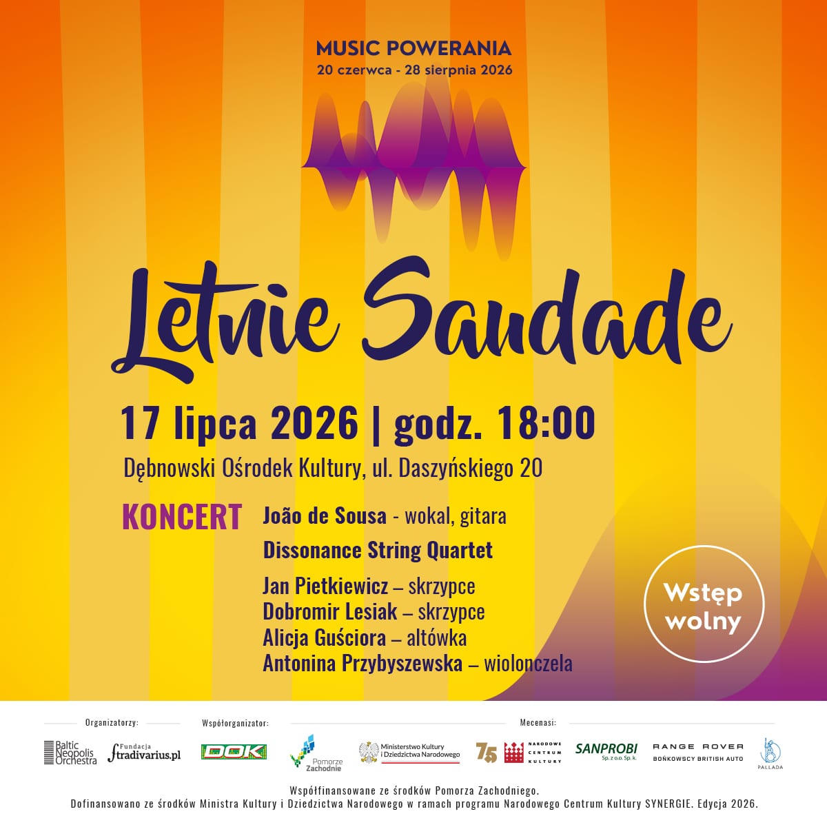 Letnie Saudade - koncert João de Sousy & Dissonance String Quartet